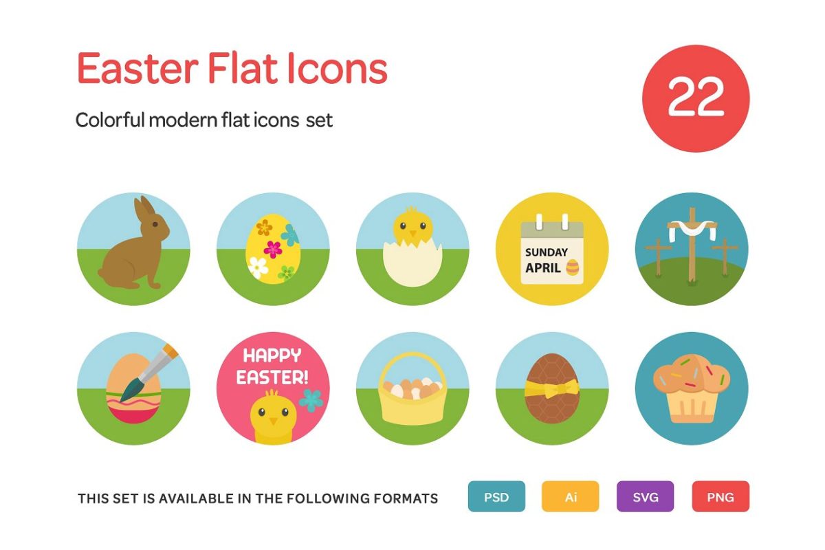 感恩节矢量图标下载 Easter Flat Icons Set