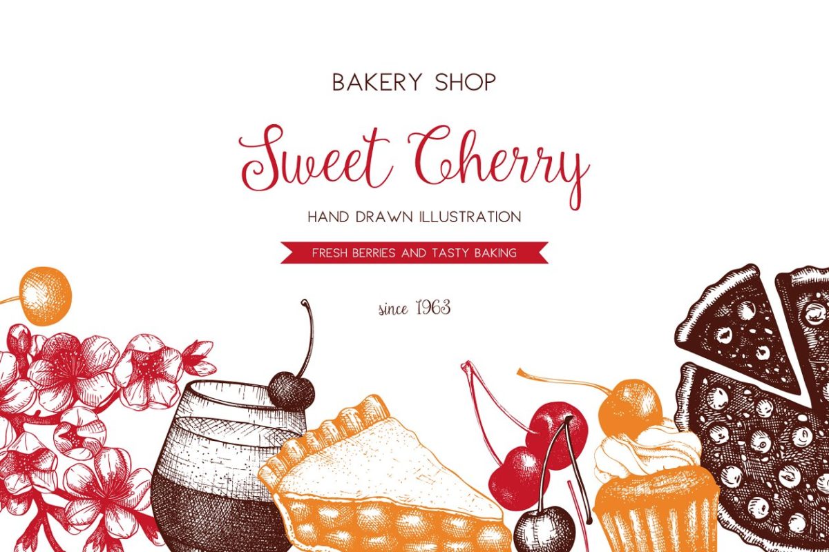 樱桃烘焙插画集 Cherry Desserts & Baking Set