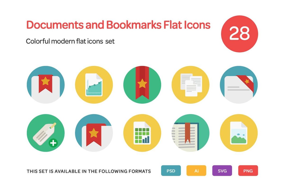 文档和书签平面图标素材 Documents and Bookmarks Flat Icons S