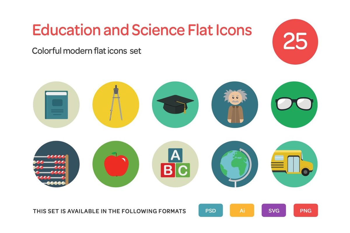 教育和科学平面图标 Education and Science Flat Icons Set