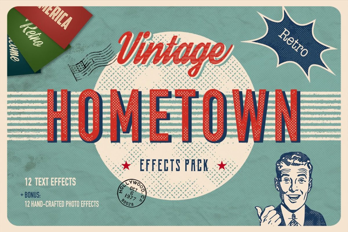 复古怀旧乡村风格图层样式 Vintage Hometown Effects Pack +BONUS
