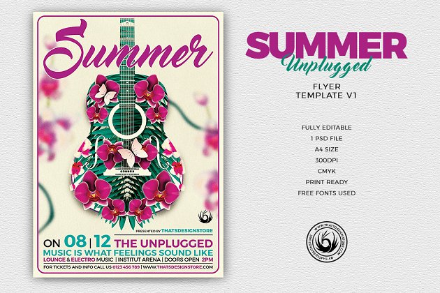 快乐的夏天海报模板 Summer Unplugged Flyer PSD V1