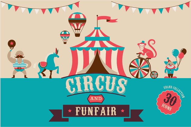 马戏团插画图标 Circus & Funfair icons  templates