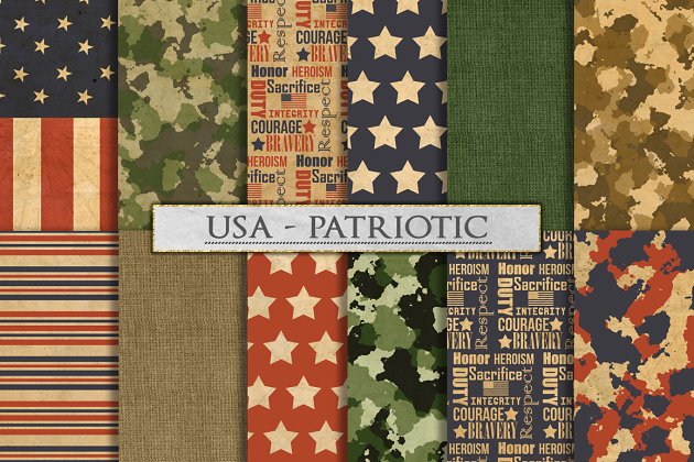 美国图案背景纹理 Camouflage and US Patriotic Patterns