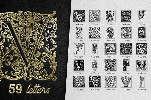 复古装饰字母V Vintage Letter V Decorative Alphabet
