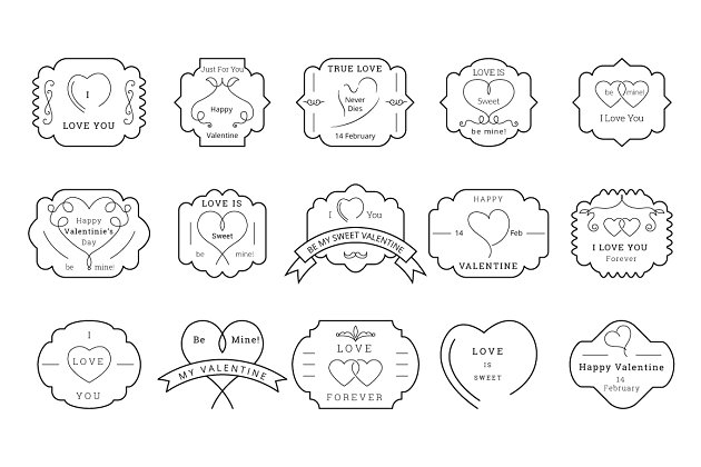情人节logo元素图形 85 Valentine Badges and Labels