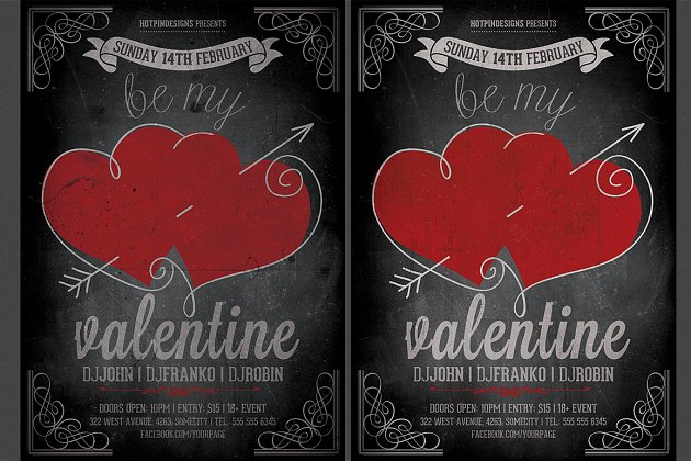 经典的情人节海报模版 Vintage Valentines Party Flyer