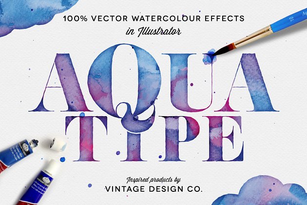 矢量水彩效果图层样式动作 AquaType – Vector Watercolor Effects