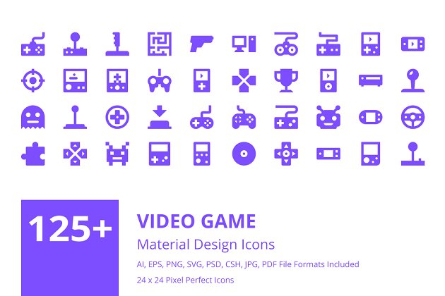 视频游戏素材设计图标 125+ Video Game Material Design Icon