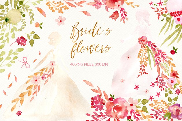 浪漫的新娘花卉插画 Bride’s Flowers