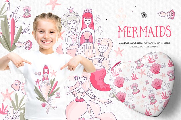 美人鱼图案插画 Mermaids