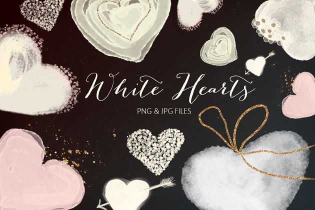 白色爱心插画素材 White hearts