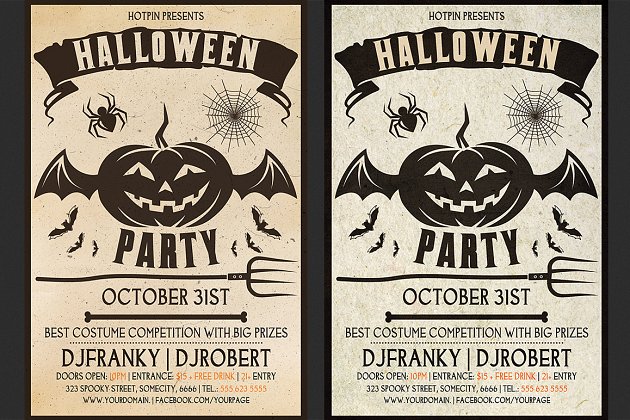 经典万圣节海报设计模板 Vintage Halloween Party Flyer
