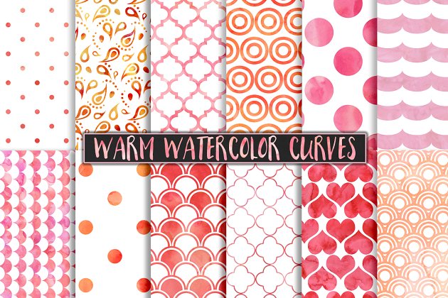 暖色温暖的水彩背景纹理素材 Warm Watercolor Polka Dot Patterns
