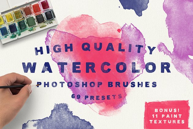 水彩肌理效果的笔刷 Watercolor Brushes + Bonus Textures!