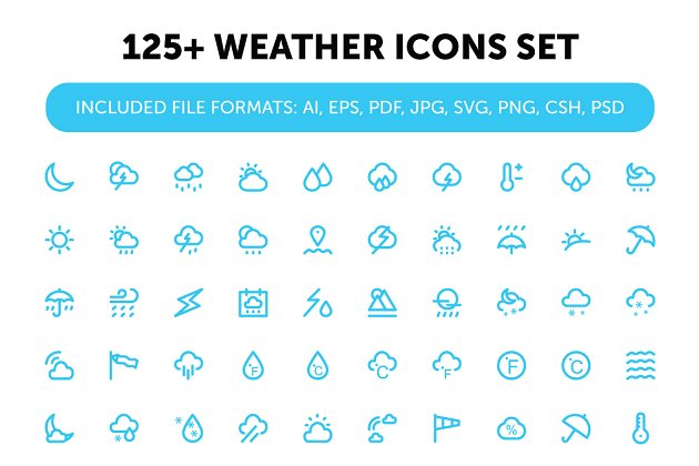 天气图标素材 125+ Weather Icons Set