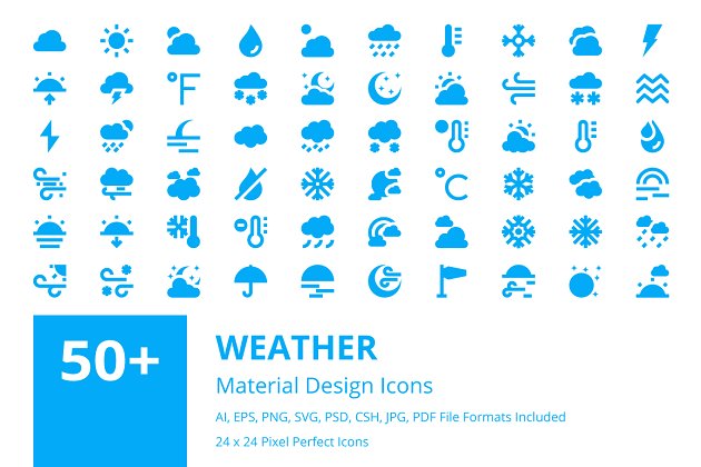 50+天气材质设计图标 50+ Weather Material Design Icons