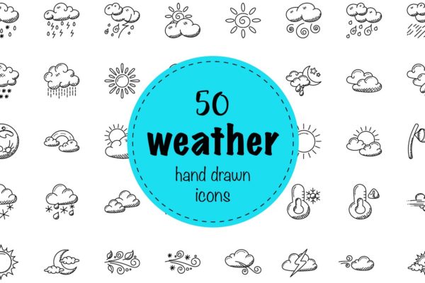 50個手繪塗鴉天氣圖標下載 50 hand drawn doodle weather icons