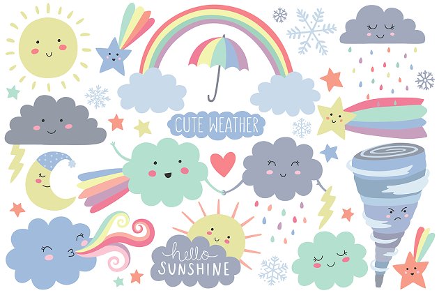 可爱的卡通设计元素插画 Cute Weather Design Elements Clipart