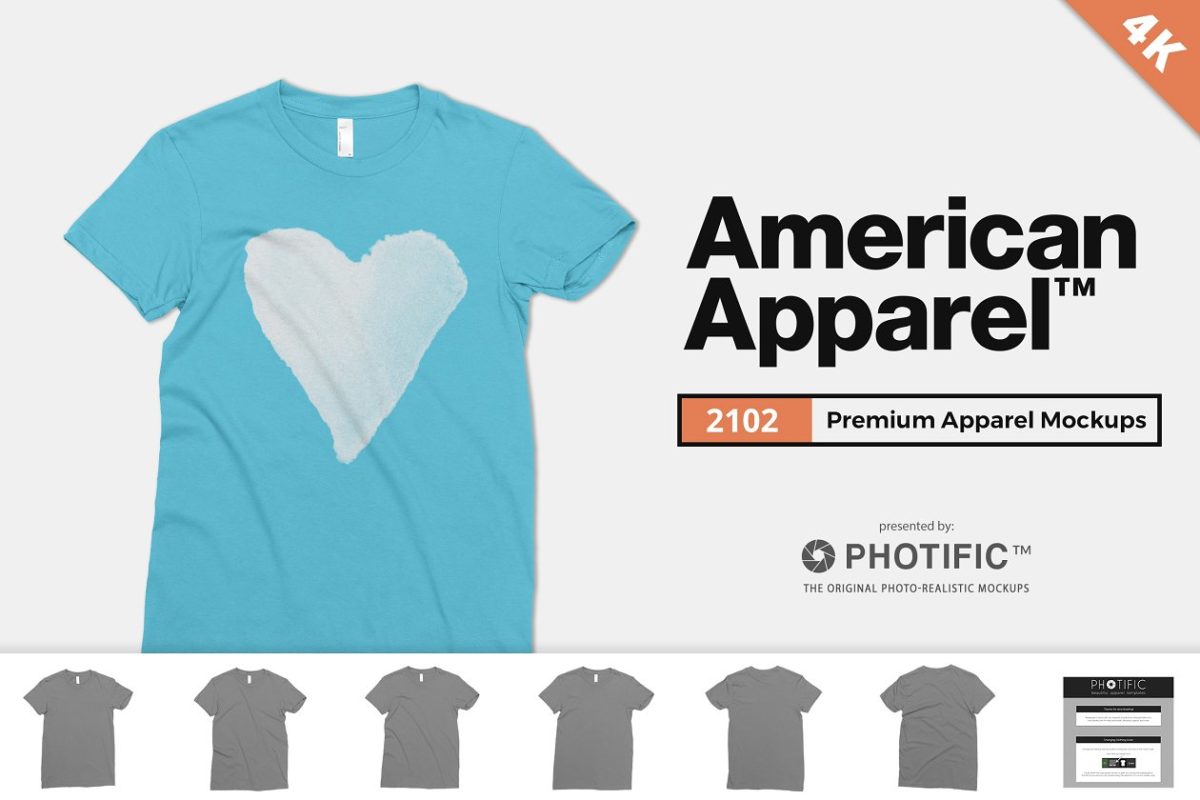 典型的美式T恤样机 American Apparel 2102 Tee Mockups