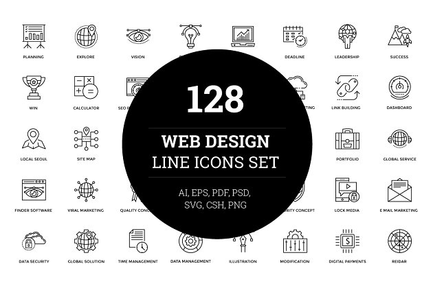 网页设计图标 128 Web Design Line Icons