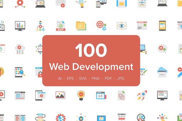 Web开发的100个平面图标 100 Flat Icons of Web Development
