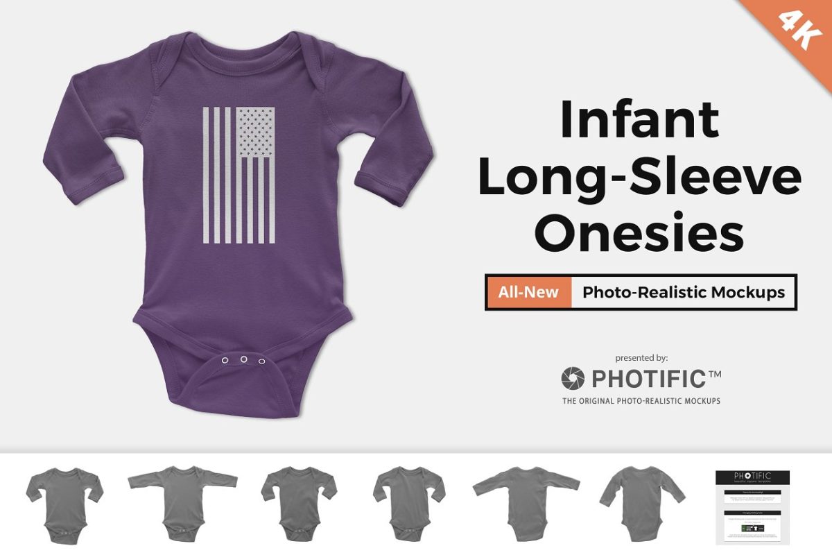 婴儿长袖衣服纹样设计展示样机 Infant Long Sleeve Onesie Mockups