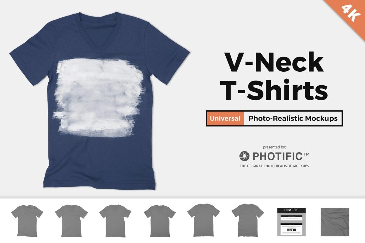 V领T恤纹样设计样机 V-Neck T-Shirt Apparel Mockups