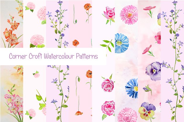 水彩粉色花卉素材 Watercolor Floral Pattern Pink Theme