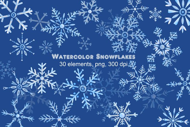 水彩雪花剪贴画 Watercolor Snowflake Clipart