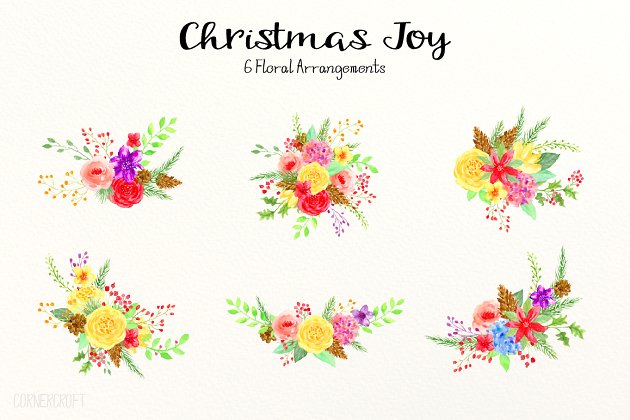 圣诞节插画素材 Christmas Floral Bouquets
