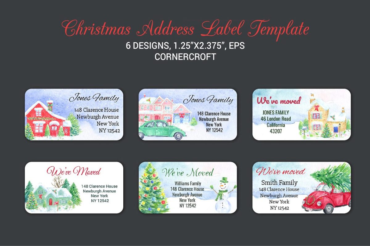 经典圣诞节留言卡片模板 Template Address Labels
