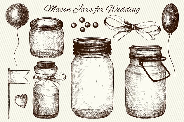 经典素描效果插画 Vinatge Mason Jars Collection