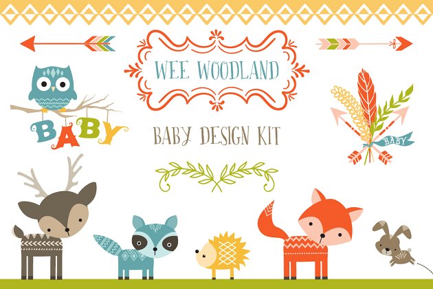 可爱的森林动物插画 Wee Woodland Juvenile Baby Graphics