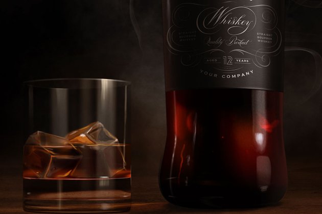 威士忌红酒样机模型 Whiskey mock-up, wide dark label