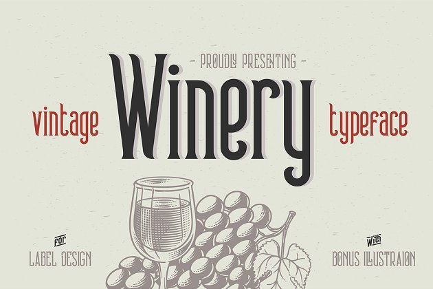 复古矢量插图 Winery font & illustration