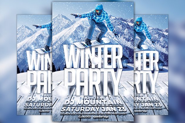 冬季滑雪俱乐部动态传单模板 Winter Party Flyer Template