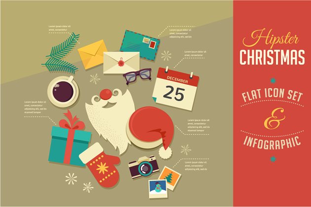 圣诞节信息图表插画 Christmas Infographics / flat icons