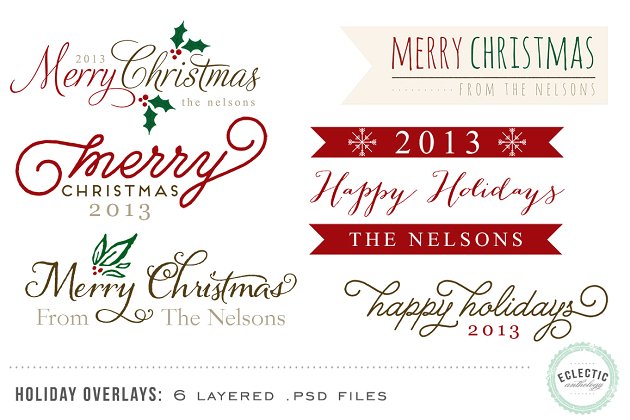 圣诞节字体元素 Holiday Overlays – Layered .psd file