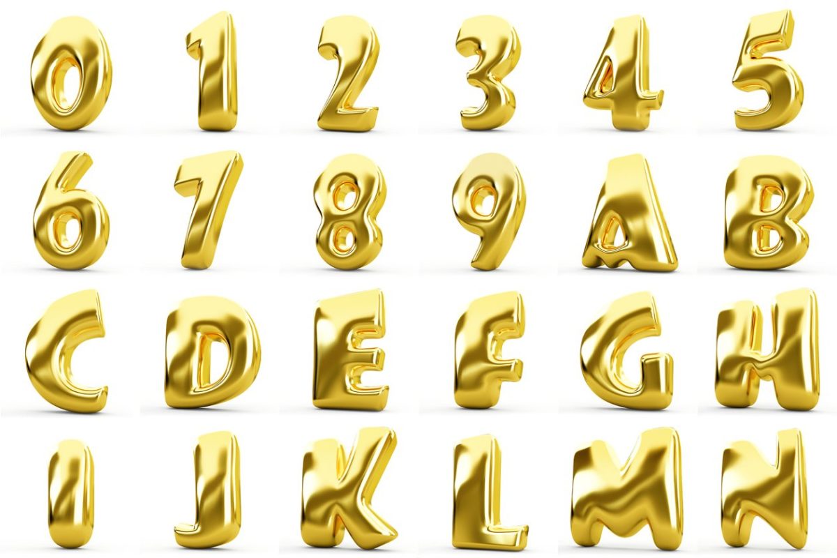 3D黄金数字字母素材 3D gold numbers and letters.