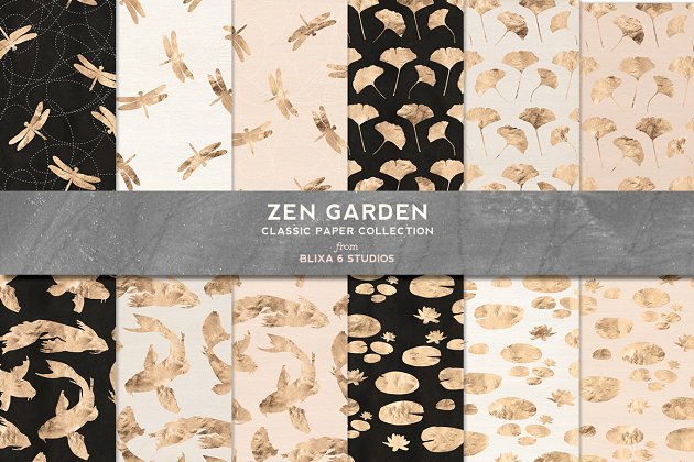 禅宗花园金锦鲤和蜻蜓背景纹理素材 Zen Garden Golden Koi & Dragonfly