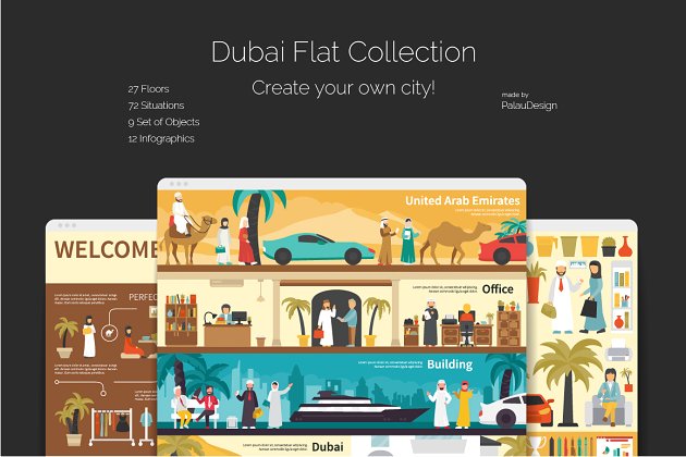 迪拜扁平化插画 Dubai Flat Collection