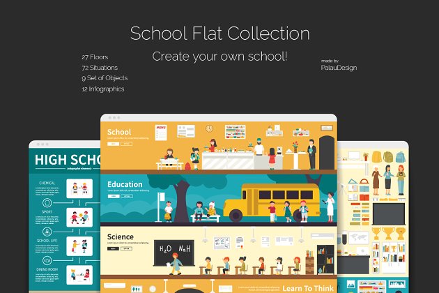 学校扁平化插画 School Flat Collection