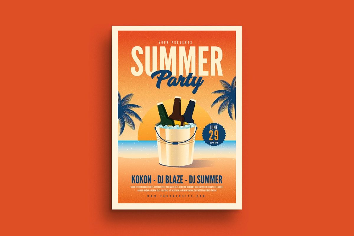 夏日啤酒主题派对活动海报模板 Summer Beer Party Event Flyer