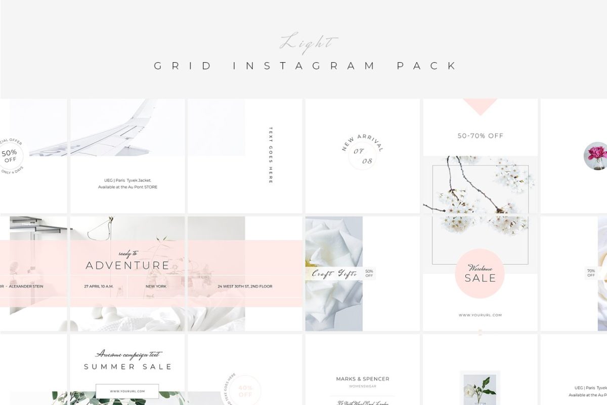 简约社交媒体模板 Light Grid Instagram Pack