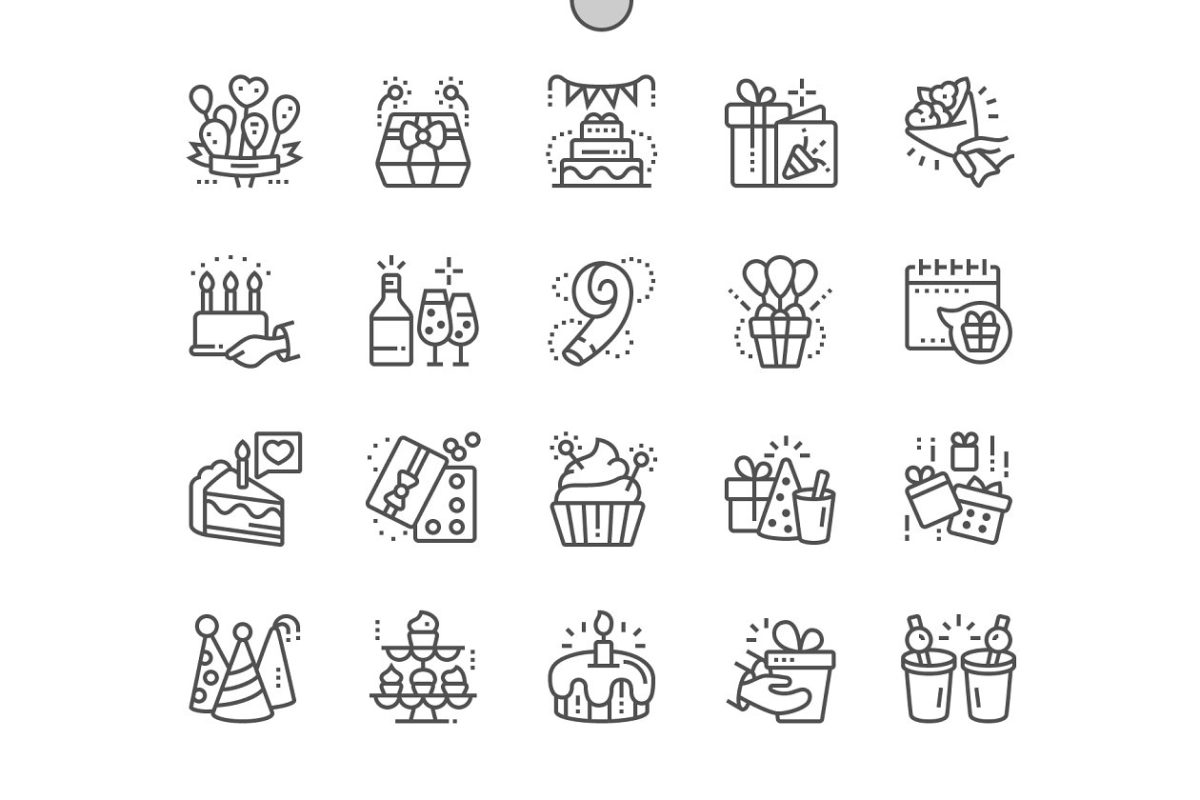 生日元素图标素材 Birthday Line Icons