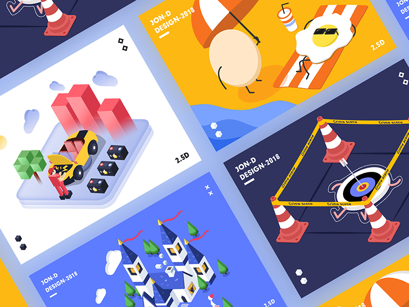 Dribbble追波和Behance上流行有人气的那些2.5D插画设计-云瑞