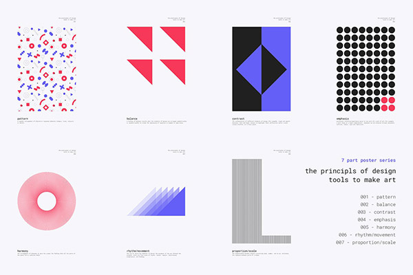 7个几何图形组成的海报系列展示设计原则