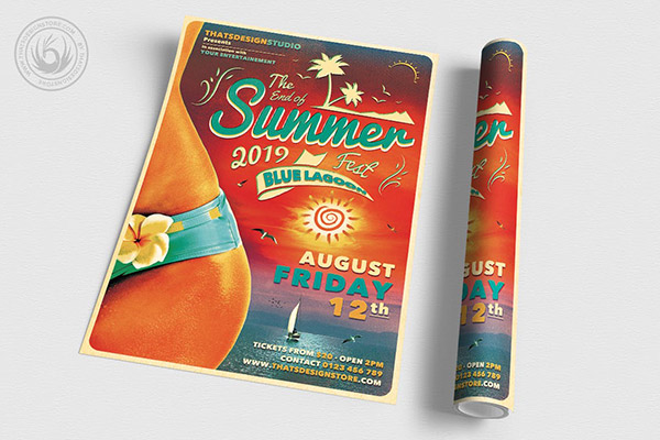复古风格的时尚夏季巨星海滩性感传单海报DM设计模板