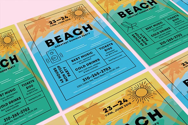 时尚简约多用途的夏天海滩派对party海报传单DM设计模板